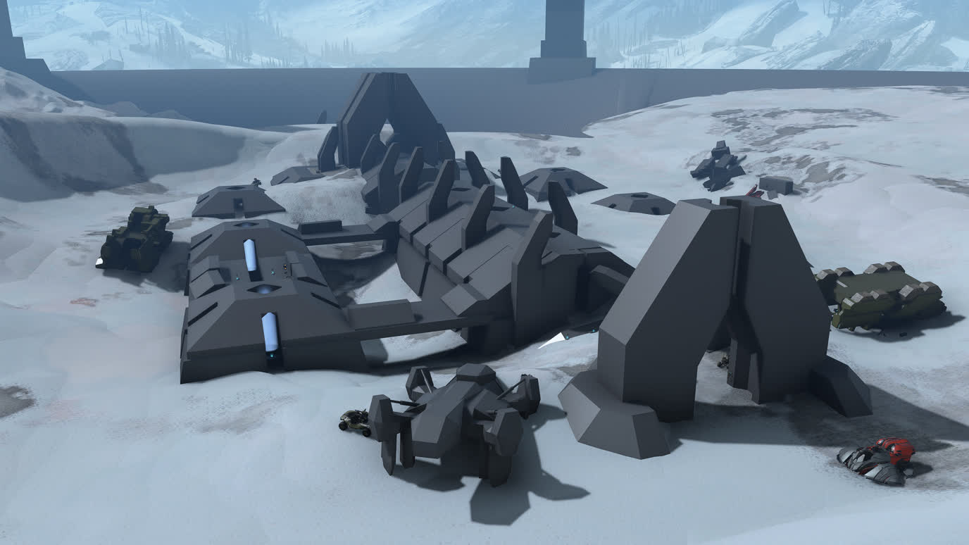 Map textured with a snow theme and grey blockout